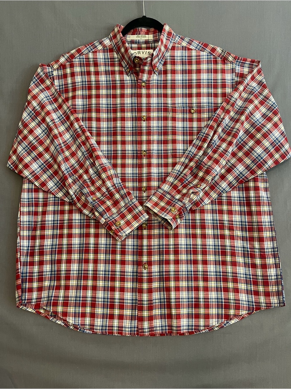 Orvis Signature Collection Red Plaid 100% Cotton Button Down Shirt Men’s L